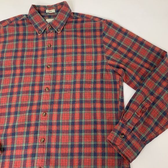 J Crew Shirt Men M Brushed Twill Slim Button Up Red Green Plaid Cabincore Dad - Picture 3 of 7